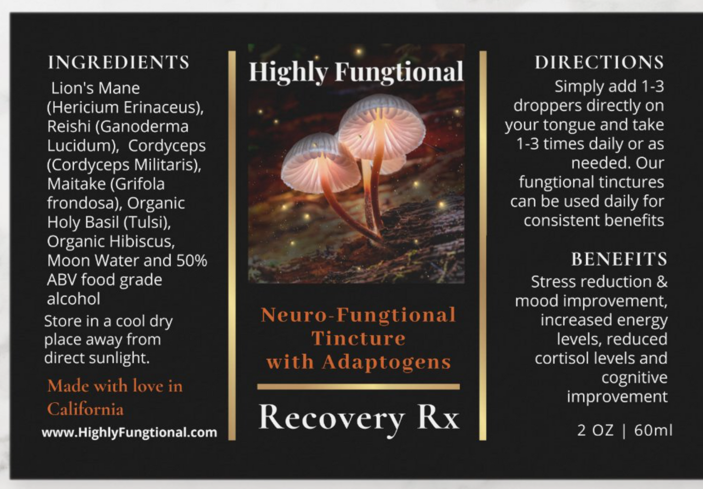 Recovery Rx: Neuro-Fungtional Tincture with Adaptogens (2 oz.)
